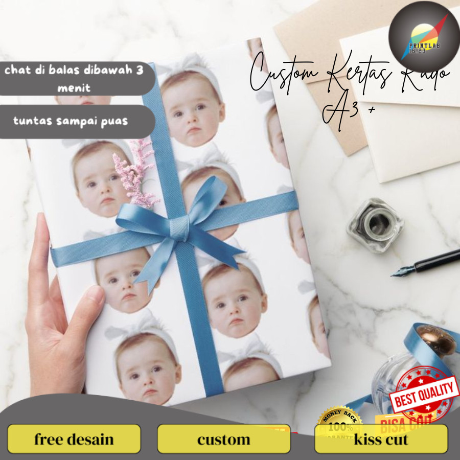 

PrintLab Kertas Kado Custom Desain Muka Wajah Aesthetic Bisa Tambah Tulisan Wrapping Papper Hadiah
