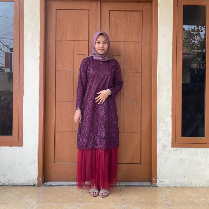 NEW -Gamiis tutu kombinasii brokat tile seragam pesta Dress Wanita Mewah Muslim Nyaman Remaja Putih 