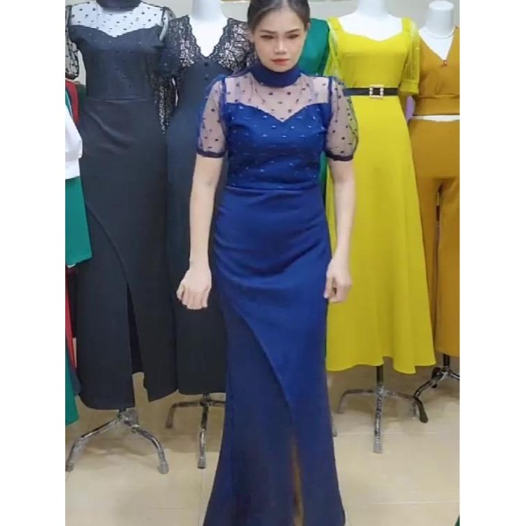 NEW -LooWear Long Dress Pesta Bodycon Duyung Lengan Pendek Tile Polkadot Premium Koleksi Butik - Hit