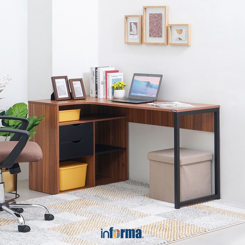Informa Hagen Meja Kantor - Cokelat Walnut/Hitam Office Table Furnitur Kantor Meja Kerja Belajar Ser