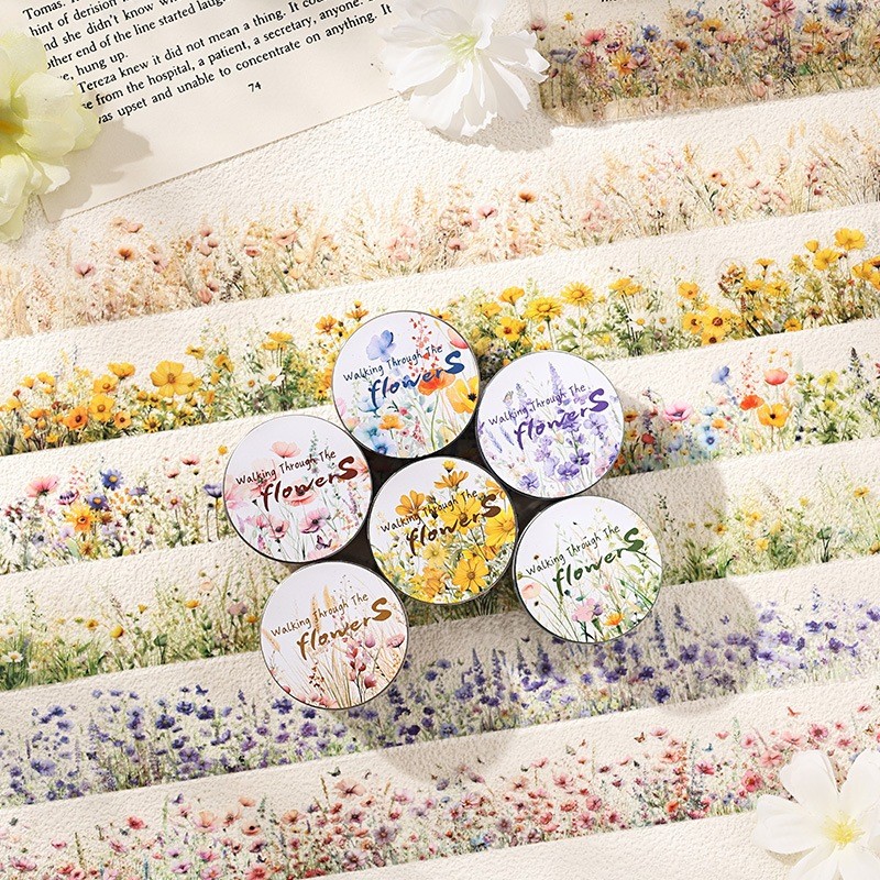 

[Gongjin] 1 Roll Walking Through The Flowers Sticker Stiker Bunga Kembang Flower Washi Alang