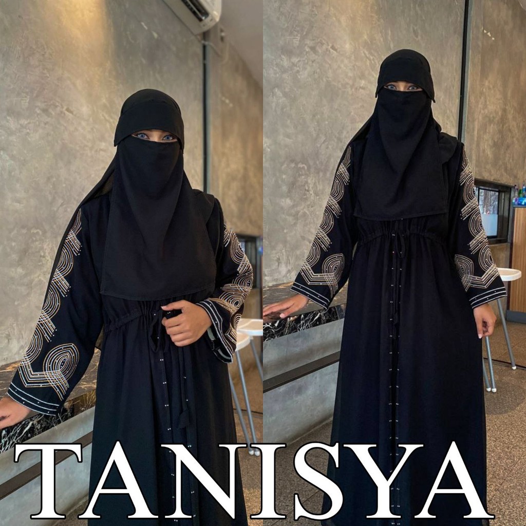 Abaya Saudi Hitam Jetblack Kombinasi Bordir Gamis Pesta Mewah Elegan - TANISYA