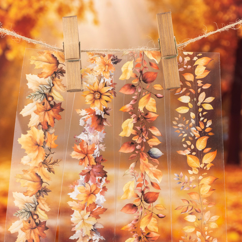 

45mm*2m Transparent PET Autumn leaves Plant Tapes DIY Scrapbooking Decor Photo Album Collage Journalling Materials Stickers