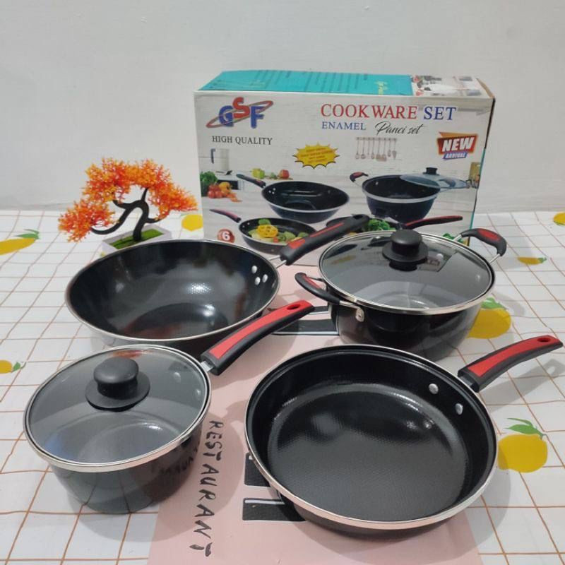 Cookware set enamel panci set 6 pcs