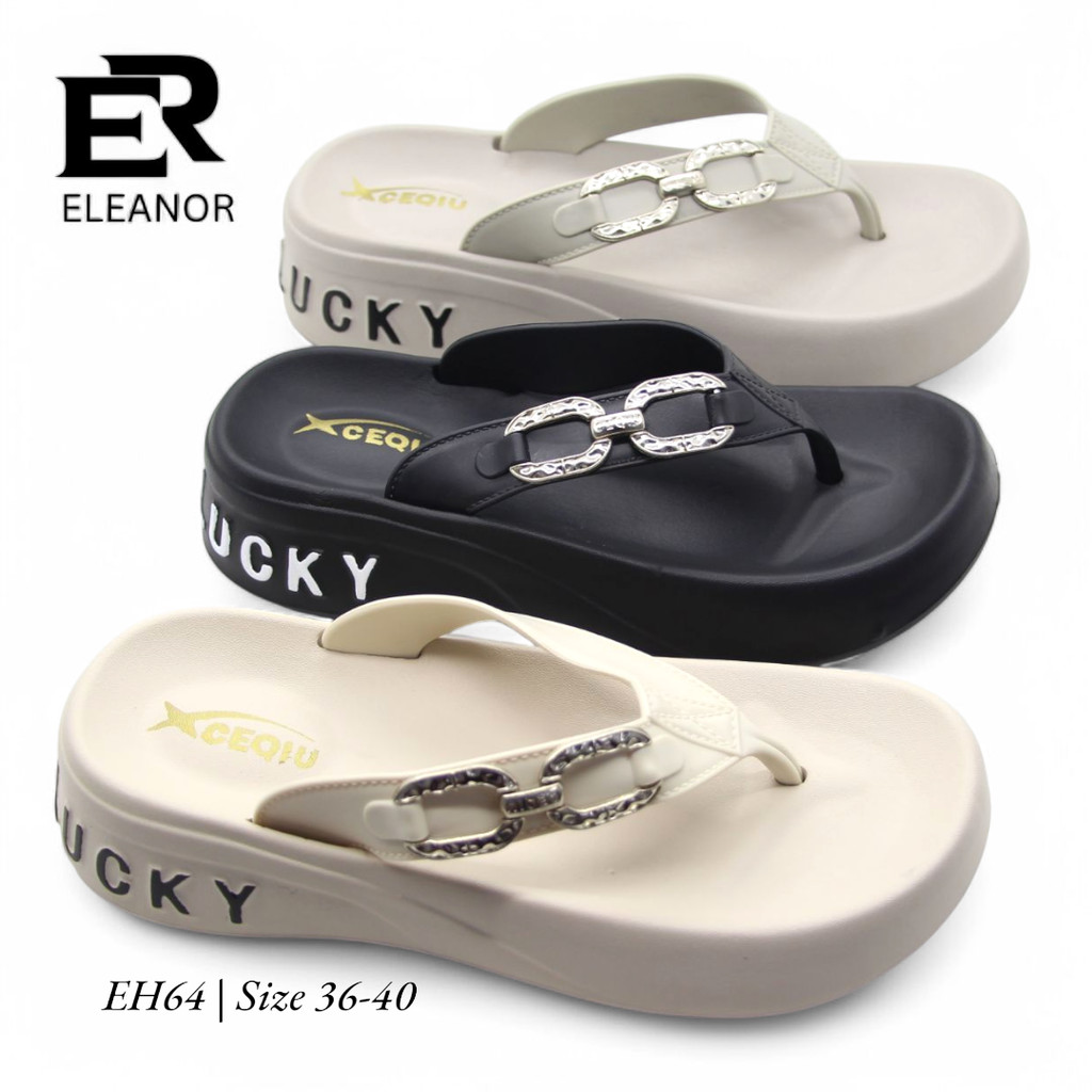 EH64 | Sendal Jepit Wanita Lucky | Sendal Wanita Terbaru Model Jepit | Sandal Jepit Wedges Wanita Be