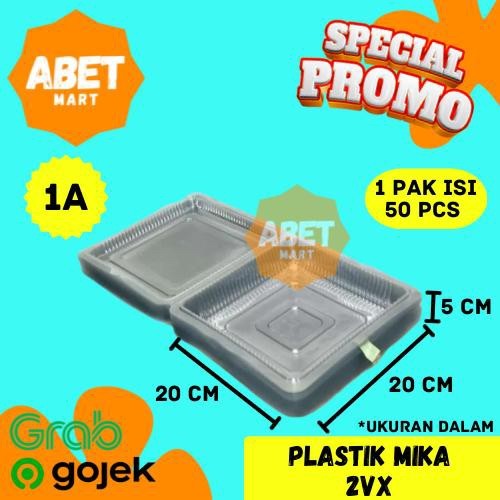 Mika Plastik 1A Isi 50Pcs 20cmx20cmx6cm - 50 Pcs Pak 20 x 20 x 6 cm Kotak Wadah Makanan Kue Bolu Bes