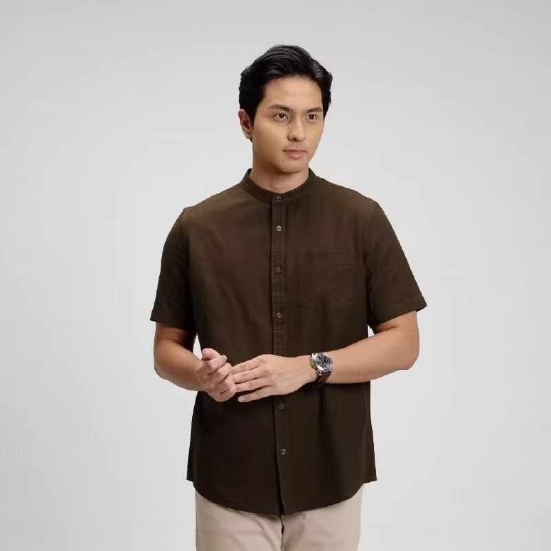PREMIUM / Baju Koko Basic Lengan Pendek Pria warna Mahogany baru 2025
