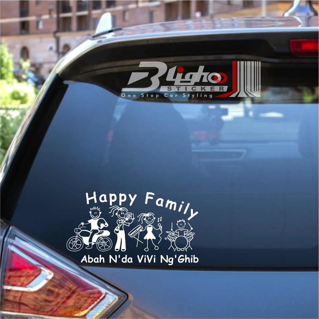BLIGHOO - Cutting Sticker Happy Muslim Family / Happy Family Kaca Mobil Lucu Stiker Mobil Keren