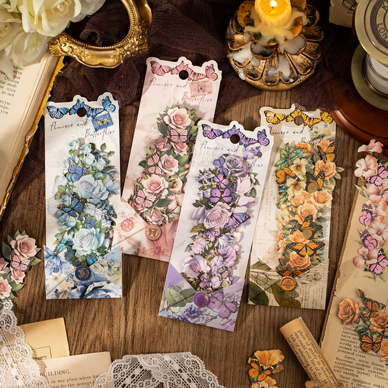 

4 style10Sheets Retro Flower and Plant Background Kraft Paper Hollow Card Stickers DIY Handmade Material Scrap Book Decoration