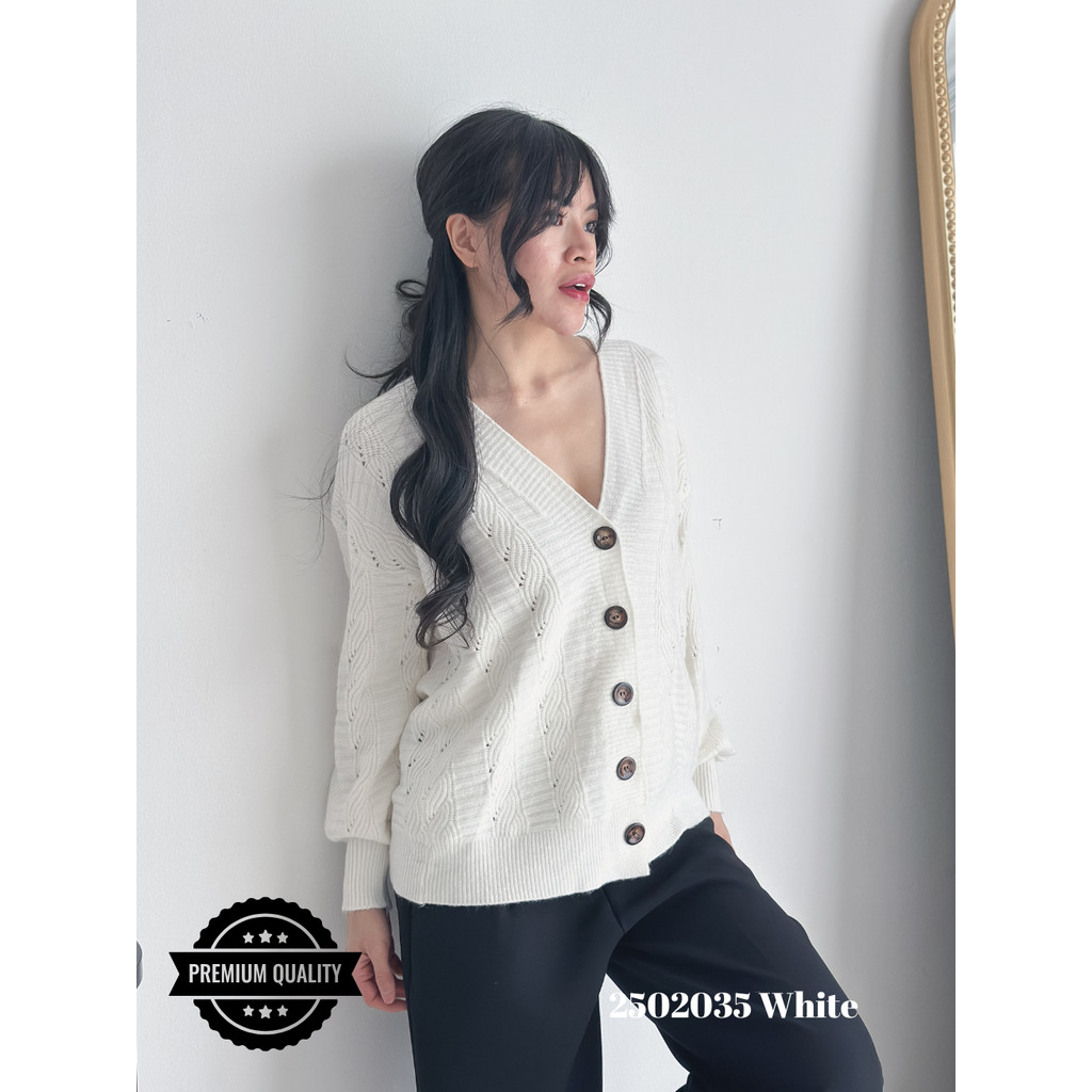 Cammomile 2502035 Blue v22 Cardigan korea Style tebal kancing 5 rajutan knitwear lengan panjang