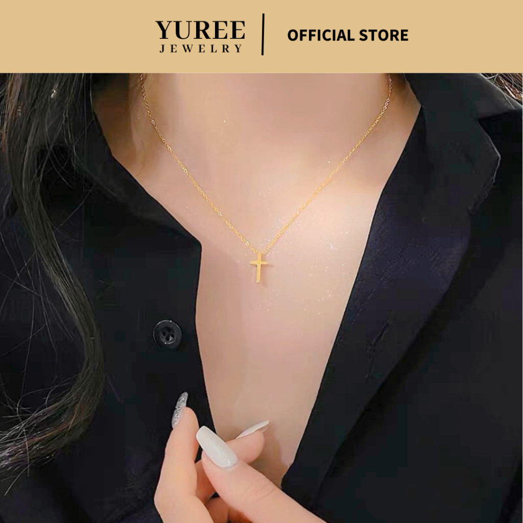 [TERLAKU] YUREE • Cross Necklace • Perhiasan Kalung Salib Titanium • Kalung Salib Polos Stainless St