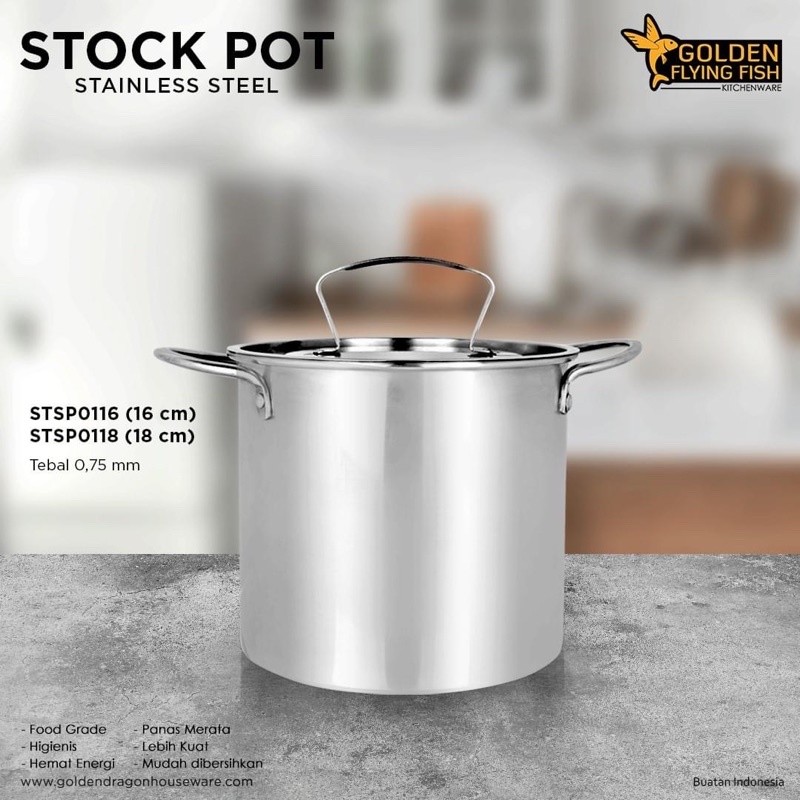 SAMULSHOP Golden Flying Fish - Panci Stock Pot Stainless Steel 16cm & 18cm - Panci Serbaguna Multifu
