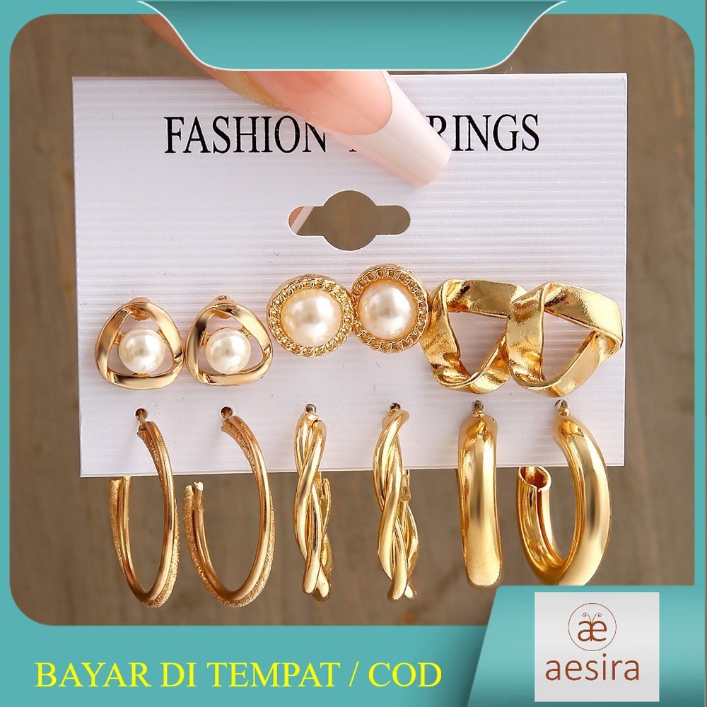Anting Wanita Set isi 12 Pasang – Model Korea Elegan & Modis Titanium Anti Karat ANT03