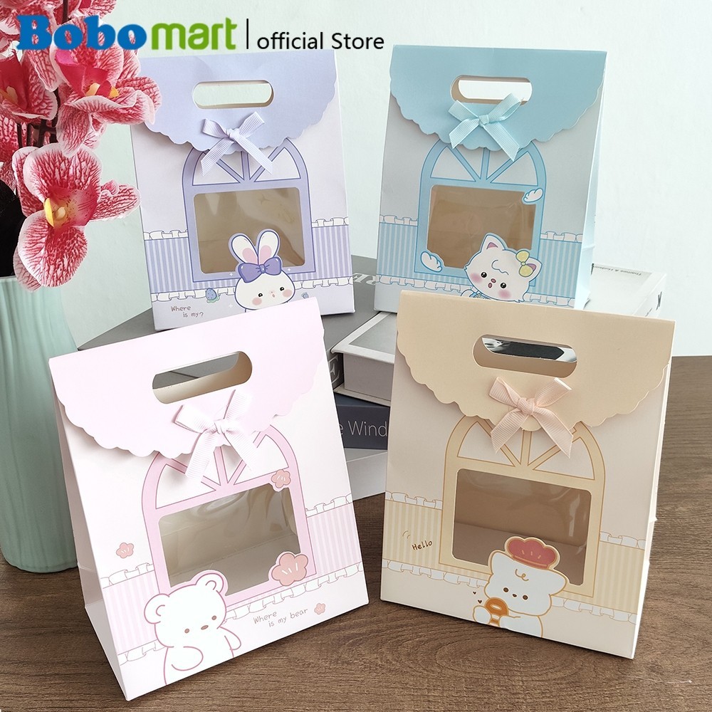 BOBOMART Paper Bag Pita Mika Bening Karakter Lucu - 15 x 19 x 9 cm Tas Kado Souvenir Hadiah ampau le
