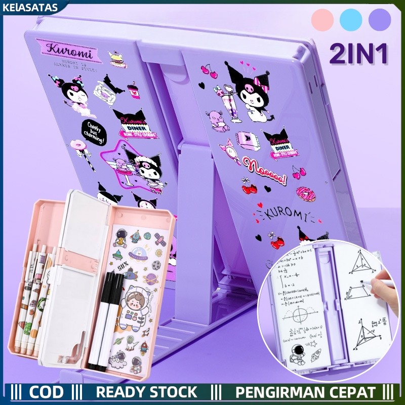 

【KElASATAS】2IN1 Kotak Pensil Lipat Multifungsi Dengan Papan Tulis Dan Tatakan Buku / Tempat Pensil Serbaguna / Kotak Pensil Anak Sekolah TK SD