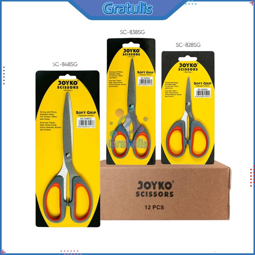 

GUNTING JOYKO ABU [12 PCS] / SCISSORS SC-828SG SC-838SG SC-848SG 1 BOX / ALAT POTONG KERTAS PLASTIK KAIN KECIL SEDANG BESAR STAINLESS STEEL