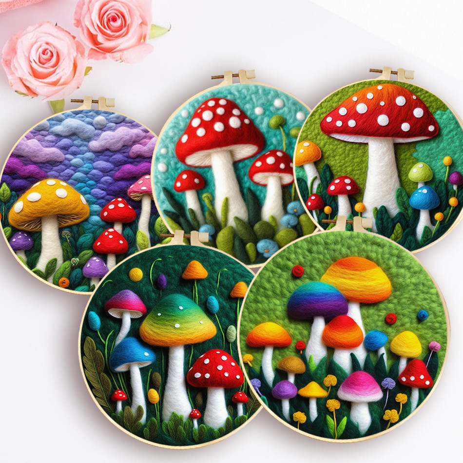

GATYZTORY DIY Wool Painting Kit With Frame Felting Needles Picture Kit Mushroom For Home Decors Handmade Crafts Painting Gift