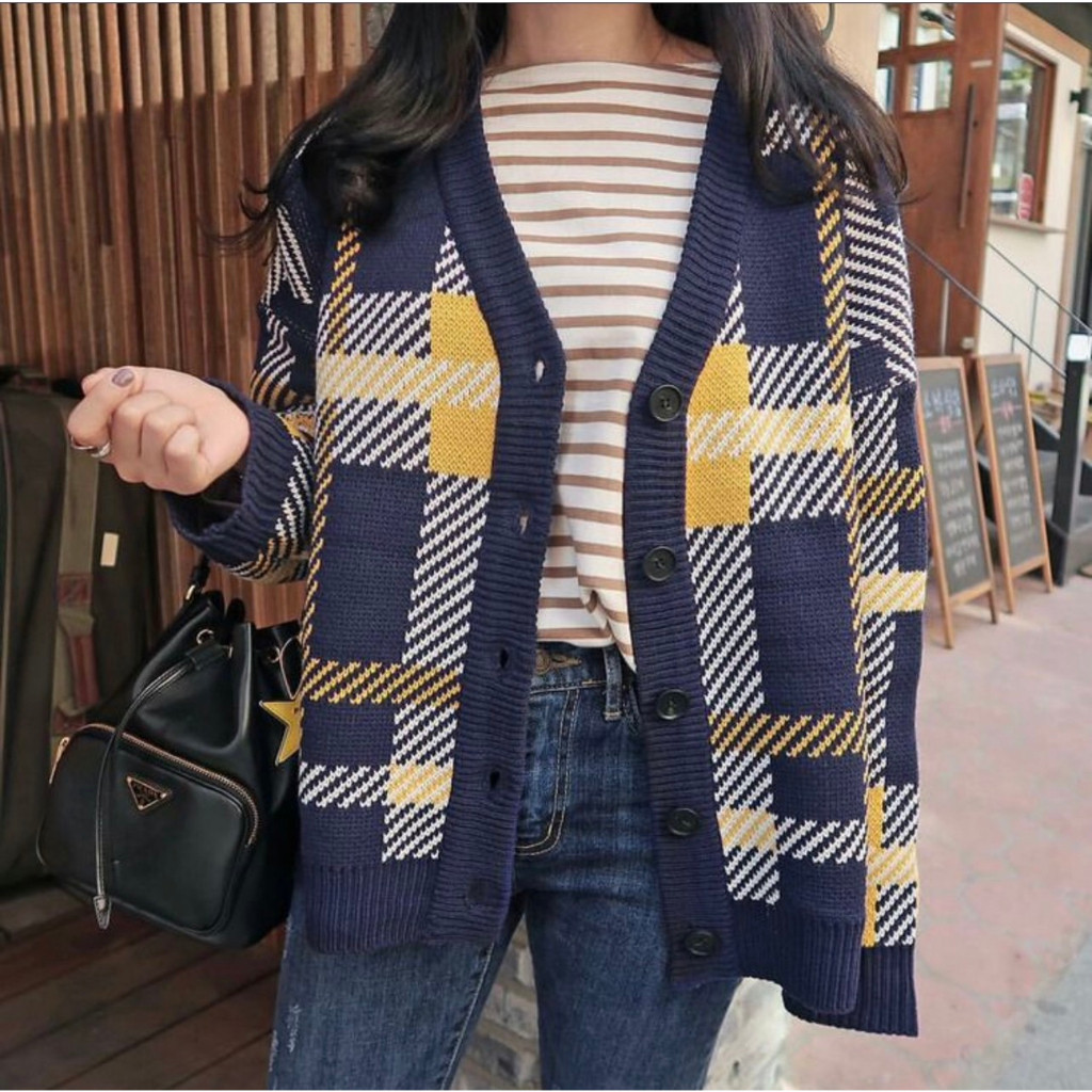 Baju Korea / Fluor.Inc - Cardigan Rajut Wanita Oversize Premium / Cardigan Rajut Wanita Khahisaa Ove