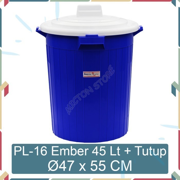 HOMTON Lion Star Basic Home PL-16 Ember 45 Liter Tutup Tong Air Beras LionStar Plastik Berkualitas M