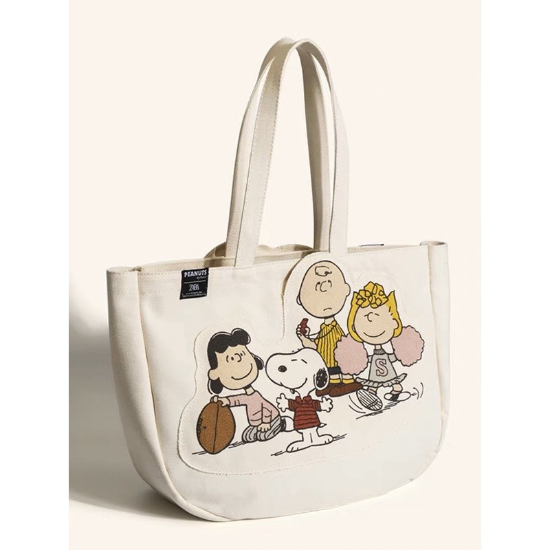Zara Cartoon Snoopy Canvas Tote Bag Children's Bag Portable Shoulder Shopping Bag Large Capacity