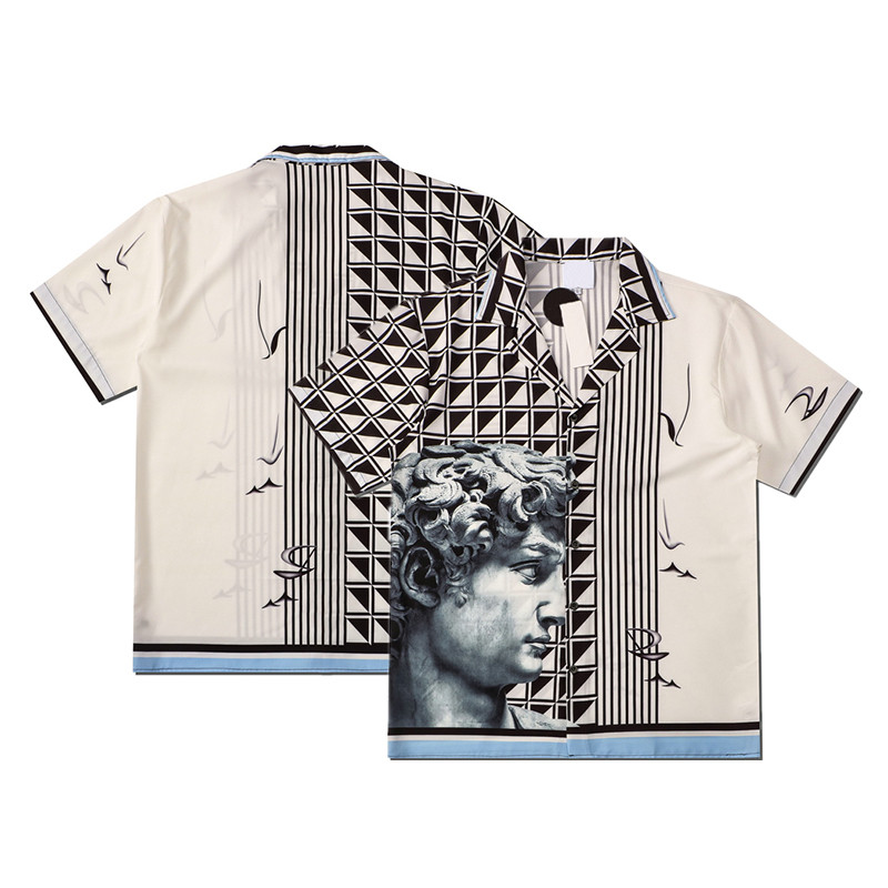 David Geometric Kemeja Pria Summer Streetwear Kemeja Cowork Motif Lengan Pendek