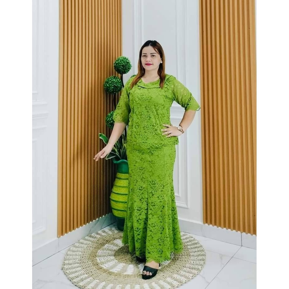 DF SET rok BROKAT PANJANG KANCING/BAJU STELAN WANITA SEMI BRUKAT terbaru premium