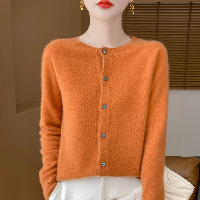 

New 100% merino cashmere sweater in autumn and winter women's knitted cardigan O-neck long-sleeved pullover warm pullover top