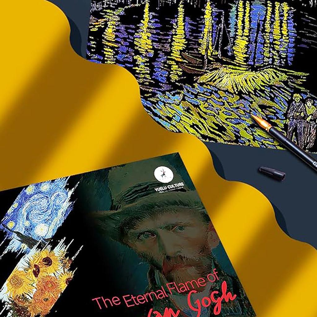 

4Pcs Van Gogh Engraving Art & Craft Set, DIY Sketch Card Scratchboard ,Cafe Terrace at Night, Sunflower Starry Night