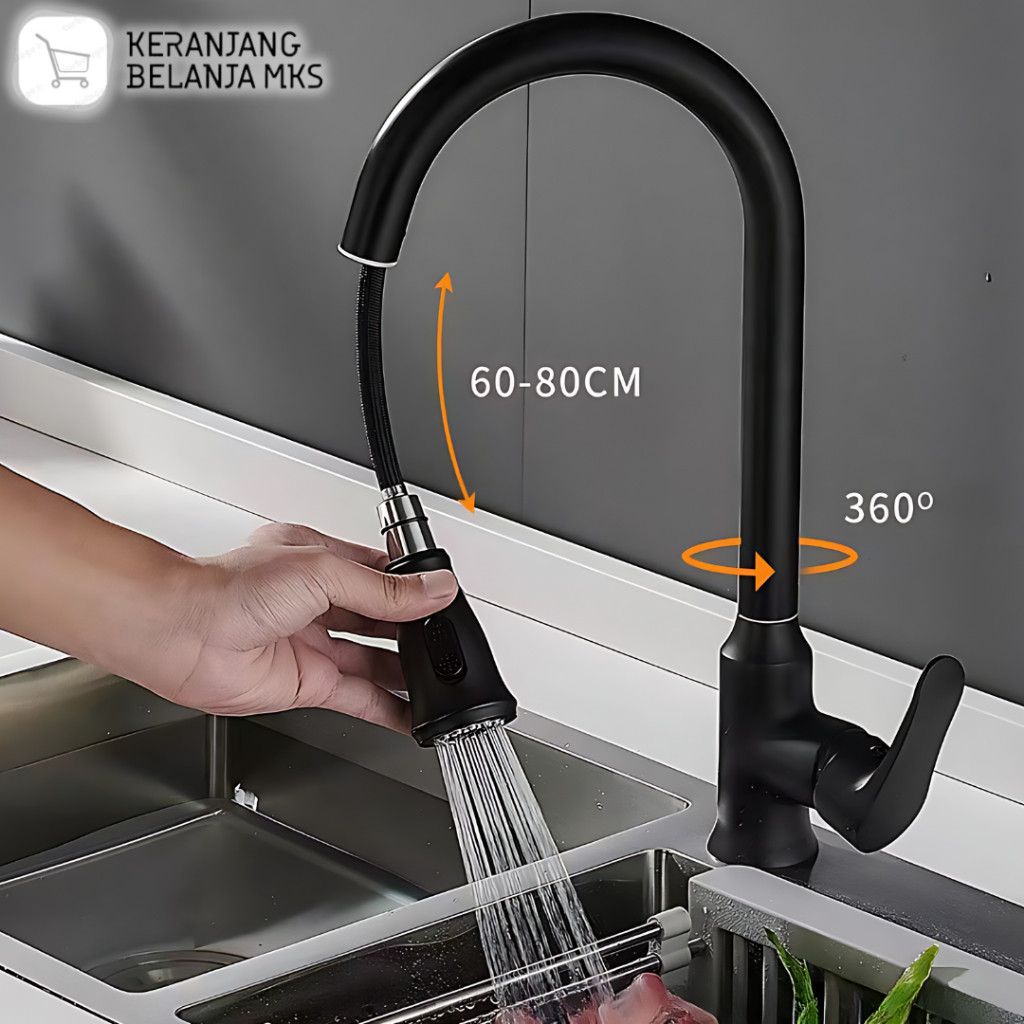 Kran Sink Tarik Keran Cuci Piring Fleksibel Stainless Faucet Sprayer kran Cuci Piring