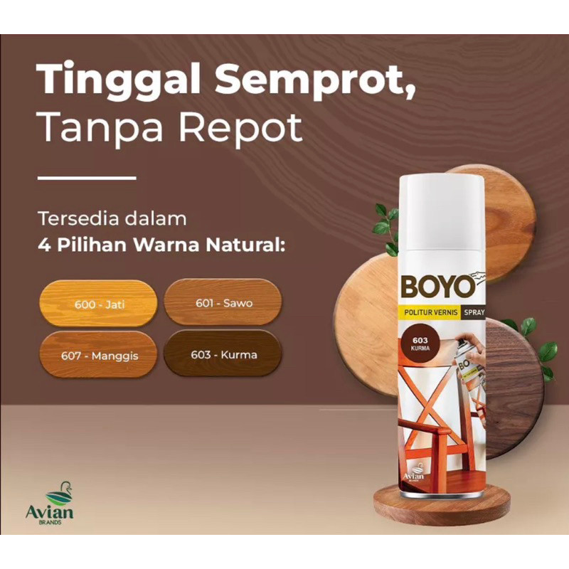 CAT POLITUR PLITUR SPRAY SEMPROT VERNIS PERNIS PELAPIS KAYU BOYO 400cc PILOK MEJA KURSI ALMARI PINTU