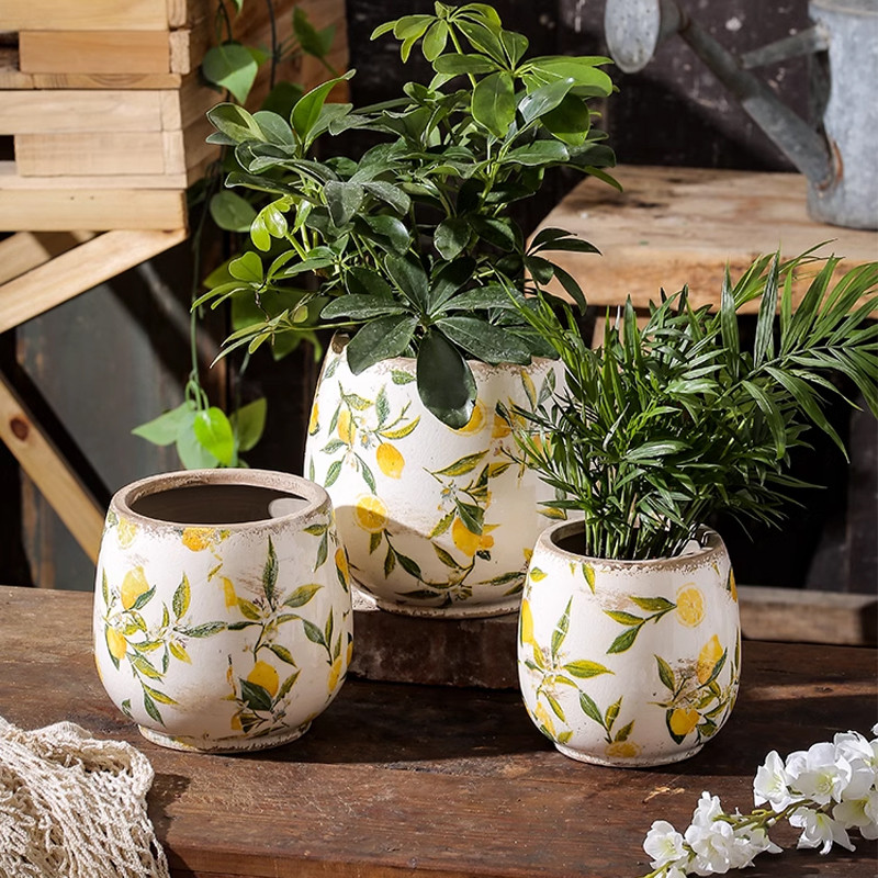 

Lemon Large Flower Pot Retro Ceramic Plant Pot Home Interior Decorative Planters Pots for Plants Garden Plant Accessories