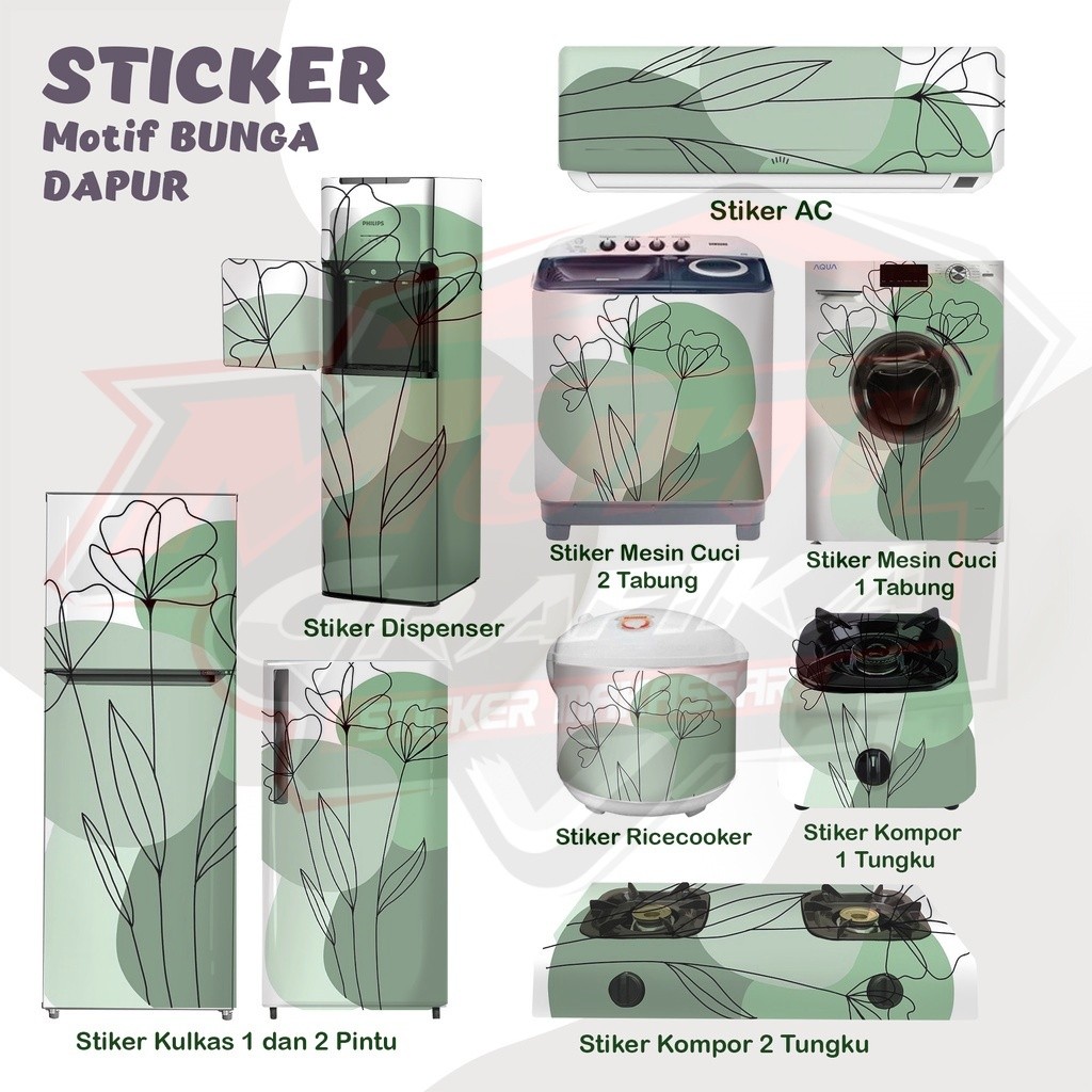 Stiker kulkas kompor mesin cuci 1 2 pintu tabung mata Rice Cooker Dispenser Ac Motif Bunga Warna Hij