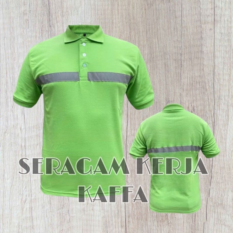 Terbaik Promo Shopee COD Kaos POLO kerah HIJAU STABILO Pendek safety baju bengkel kaos perusahaan/pa