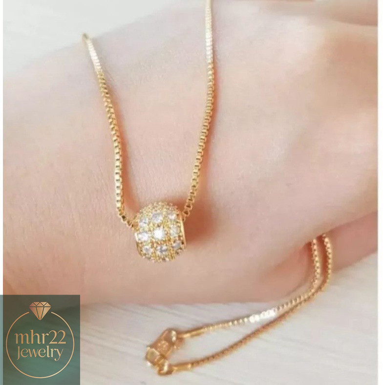 emas asli 24k.....kalung itali liontin bola permata kadar emas muda 18,9 (ada surat dan dompet)