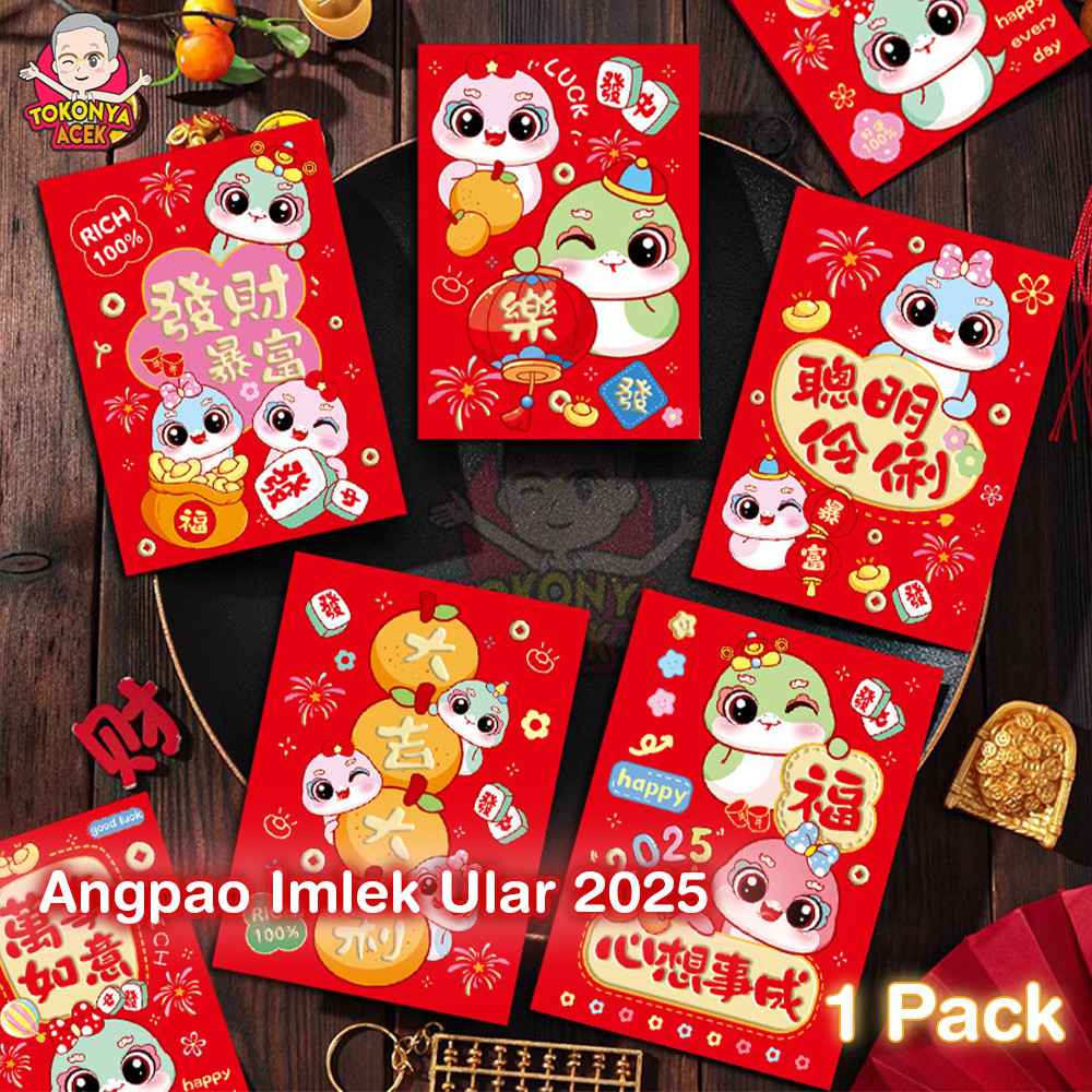 

ANGPAO Sedang IMLEK 2025 SHIO ULAR LUCU PENDEK ISI 6 MIX / HONG BAO AMPAO SINCIA 2025 EMBOSS PREMIUM