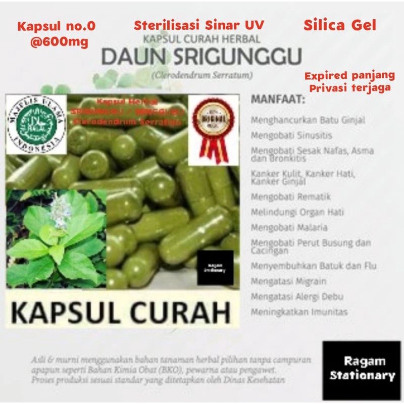 

KAPSUL BUBUK SRIGUNGGU SENGGUGU HERBAL JAMU OBAT CURAH 100 BUTIR