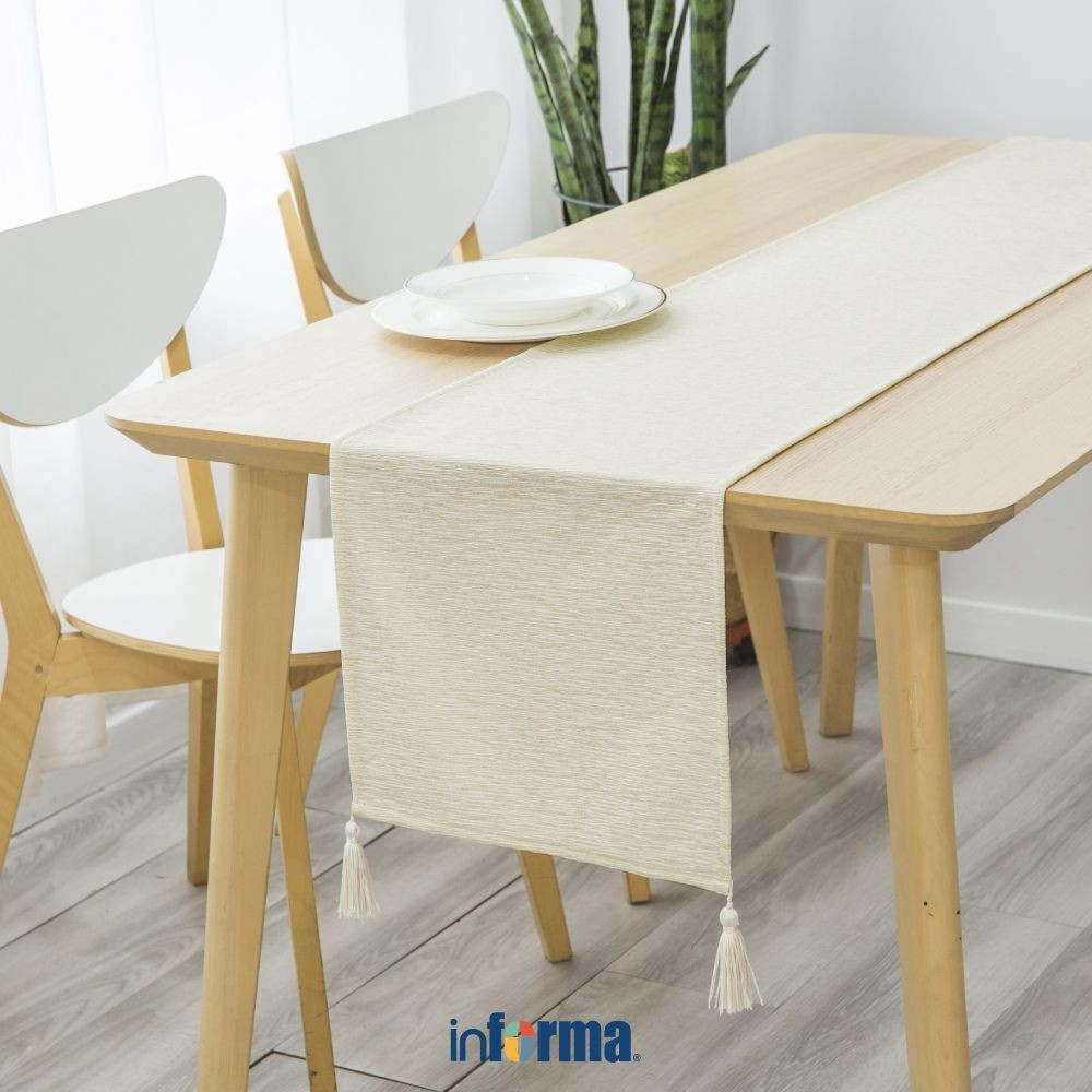 Informa 33x180 cm Table Runner 4 Tassel - Krem Beige Taplak Meja Tengah Serbaguna Dekorasi Ruang Mak
