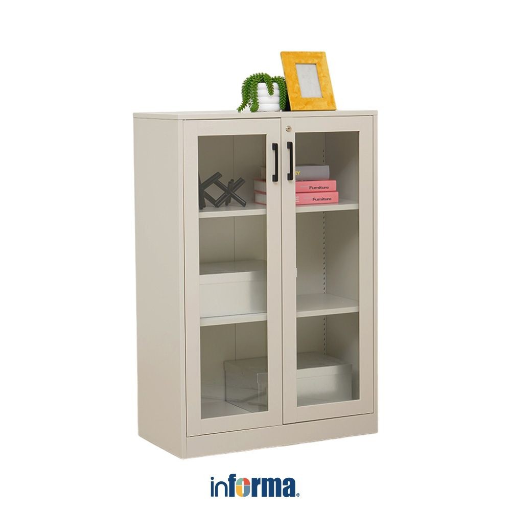 Informa Patto Kabinet Kantor Metal 2 Pintu Kaca - Abu-Abu Lemari Kabinet Office Cabinet Penyimpanan 