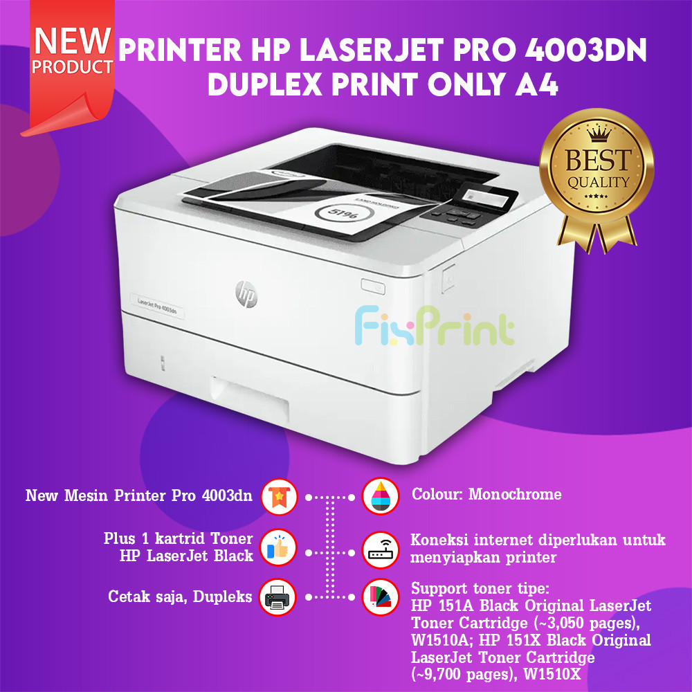 FixPrint Printer HP Laserjet Pro 4003dn Monochrome Duplex (2Z609A), Pengganti Printer HP Laserjet M4