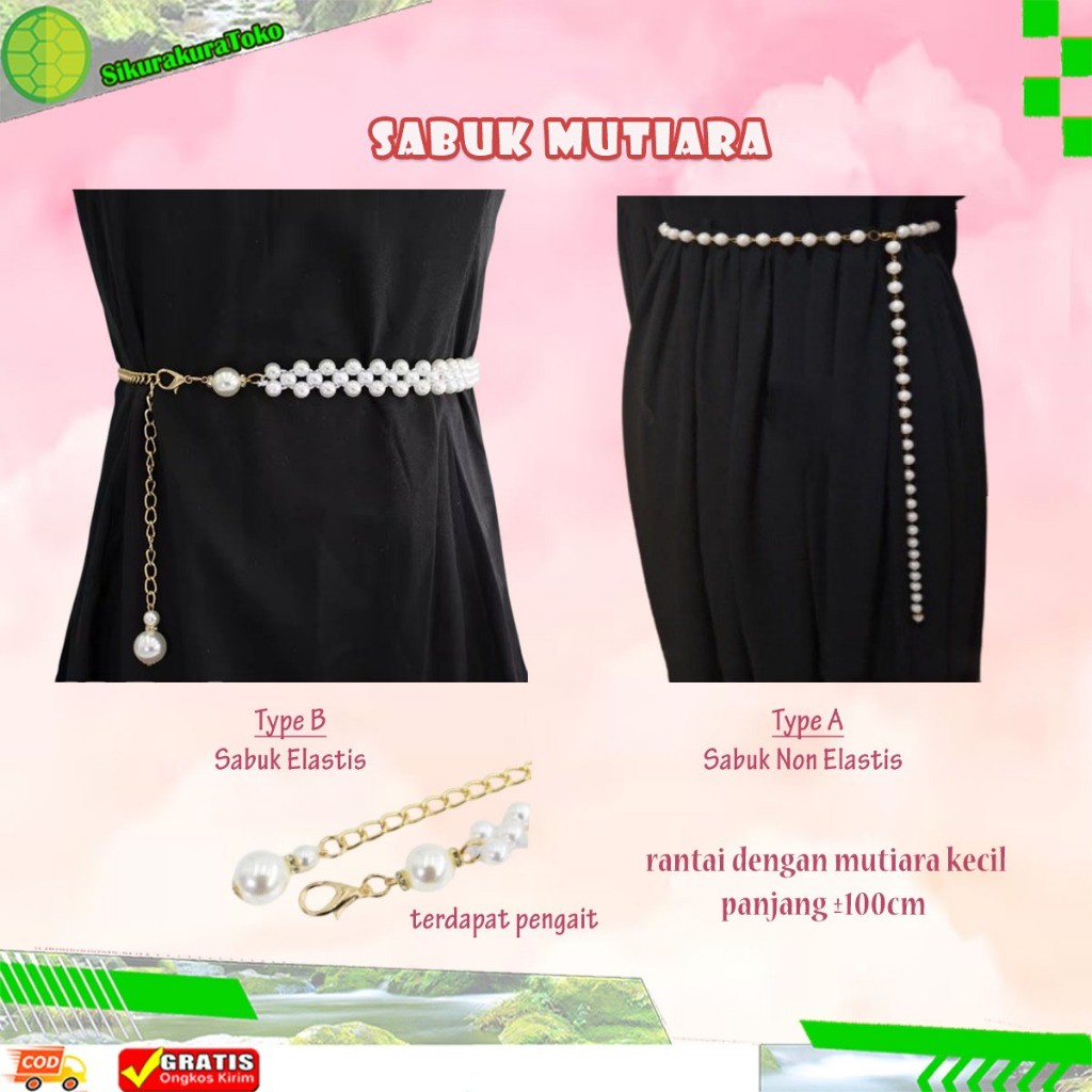 (SDA) Gesper Belt Ikat Pinggang Wanita Model Rantai Mutiara Karet dan Non Karet Sabuk Manik Elastis 
