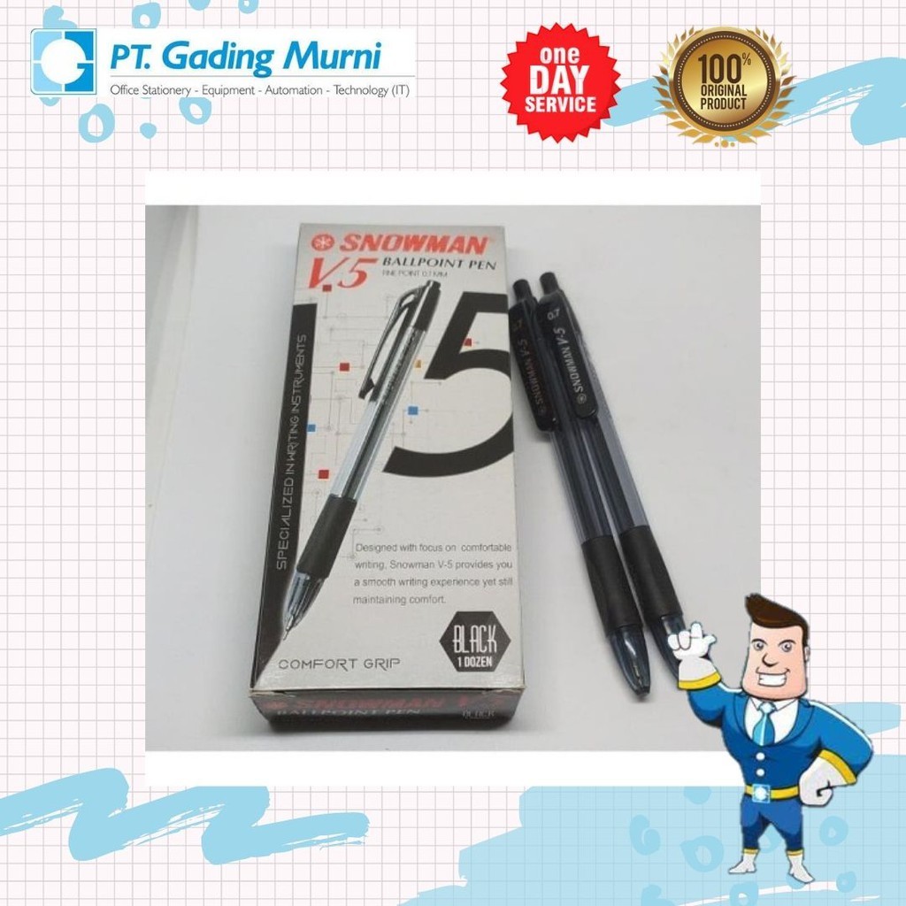 

SNOWMAN V5 BOLPOIN HITAM MERAH BIRU / LUSIN