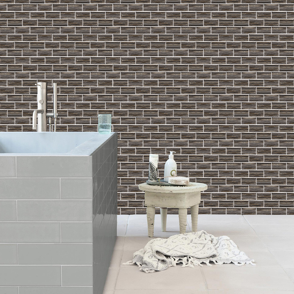 

European-style retro dark wood grid tile stickers wall stickers decorative wallpaper renovation waterproof and moisture-proof ti