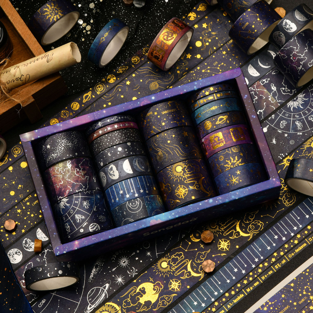 

20 Rolls Vast Universe Washi Tape Set Galaxy Star Moon Gold Silver Stamping Adhesive Masking Tapes Decoration Stickers A7603