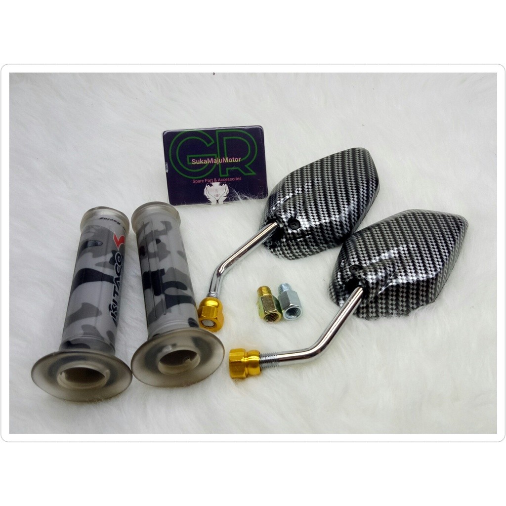 #CLN# paket variasi spion mini karbon crome drat + handgrip army universal Nmax,Aerox,Pcx,Vario,Beat