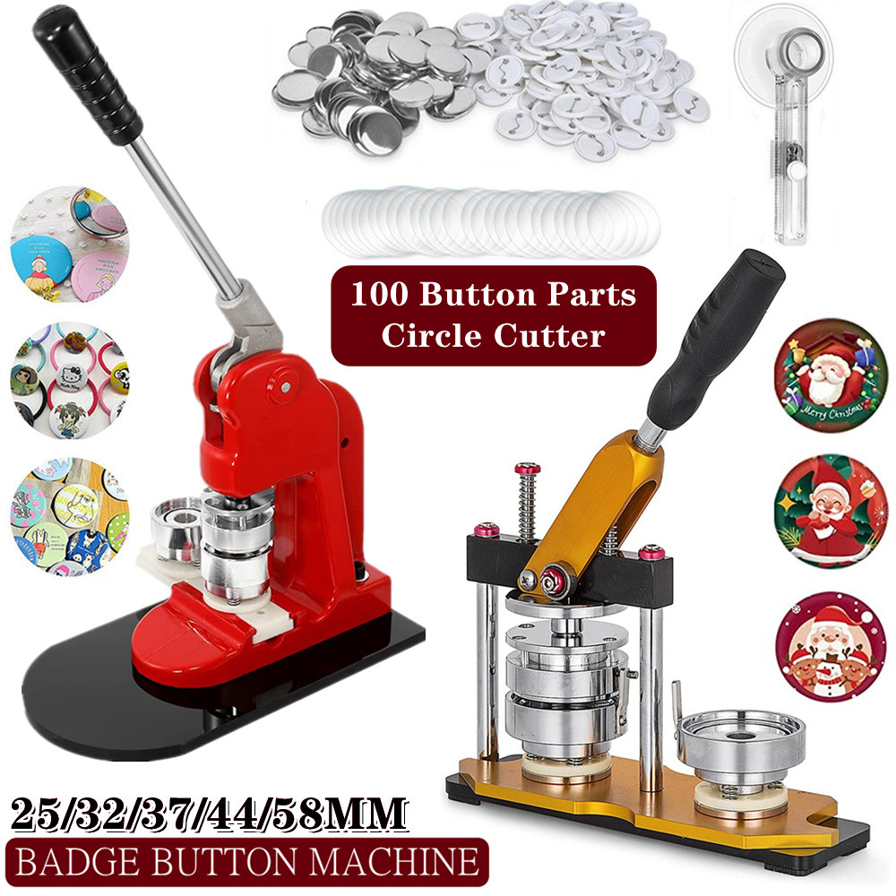 

Button Maker Machine Badges Set, DIY Pin Badges Press Maker Machine with 100Pcs Button Parts+Circle Cutter+Mold 25/32/37/44/58MM