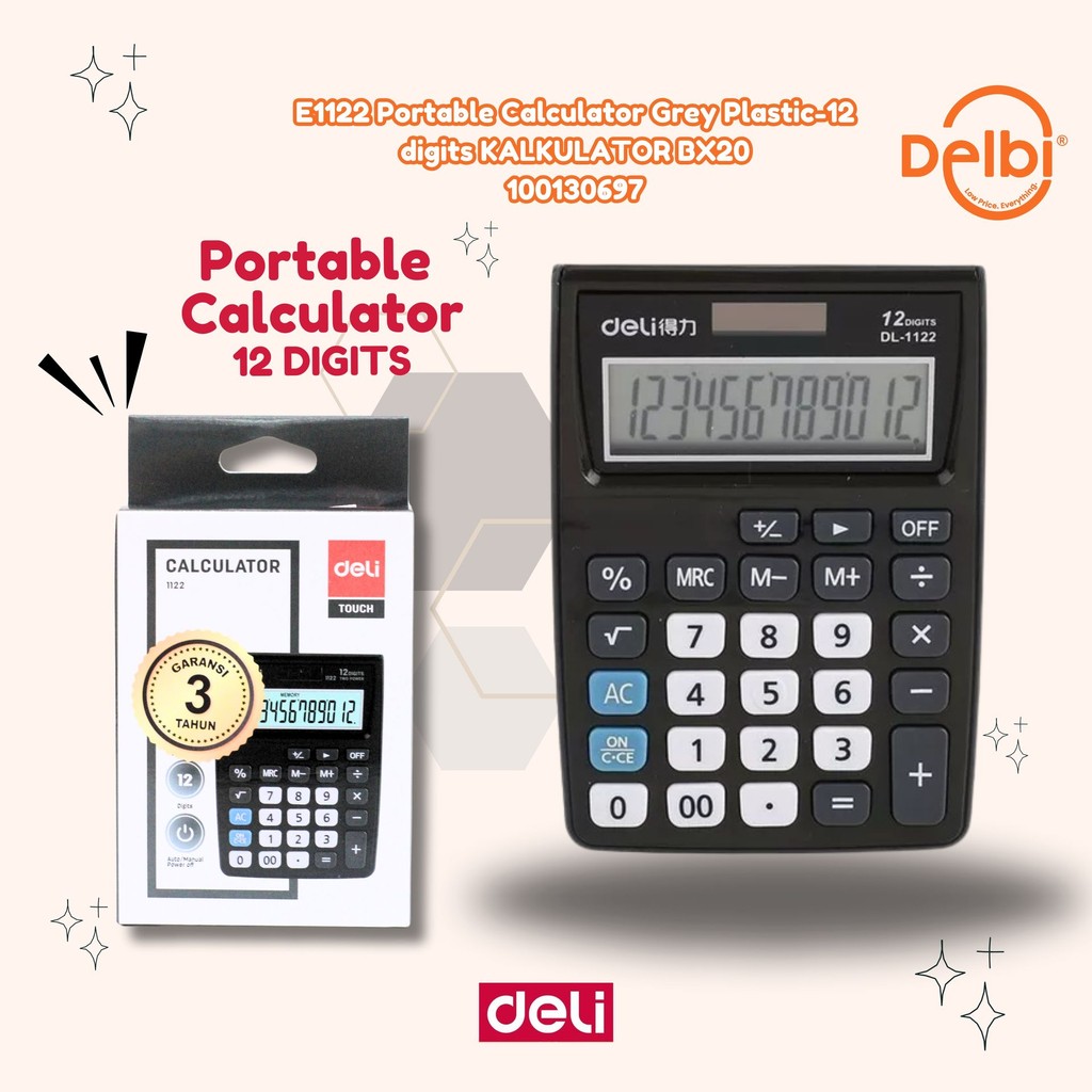 

DELI - CALCULATOR / ALAT BANTU HITUNG / KALKULATOR KANTOR POCKET 12 DIGIT BERKUALITAS E1122 Portable Calculator Grey Plastic-12 digits KALKULATOR BX20