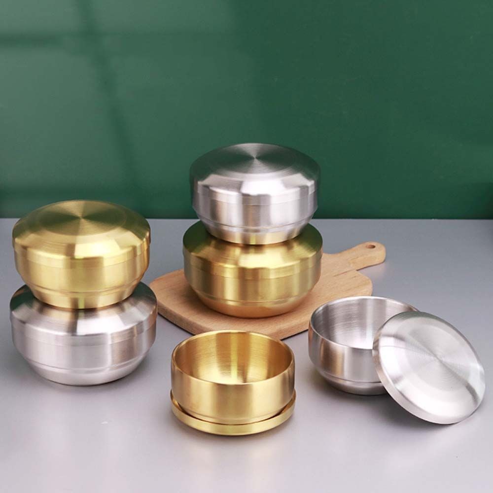 304 Korean Stainless Steel Double Rice Bowl With Lid Soup Bowl Steamed Rice Bowl Anti-Scalding Child