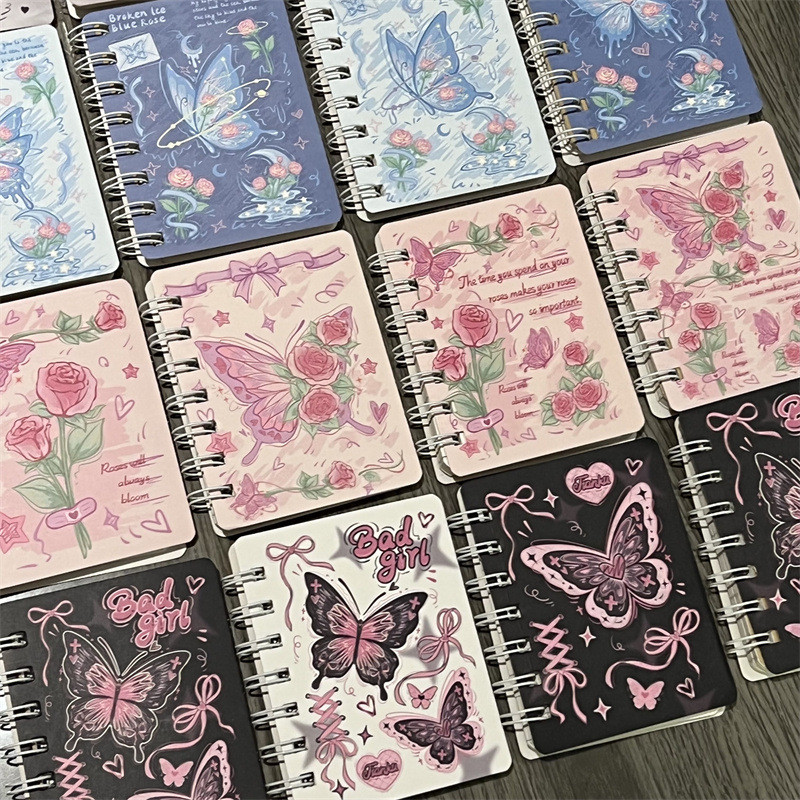 

1 Piece Random A7 Mini Rose Butterfly Notepad Small Aesthetic Lace Ribbon Butterfly Flower Notebook Cute Student School Supplies