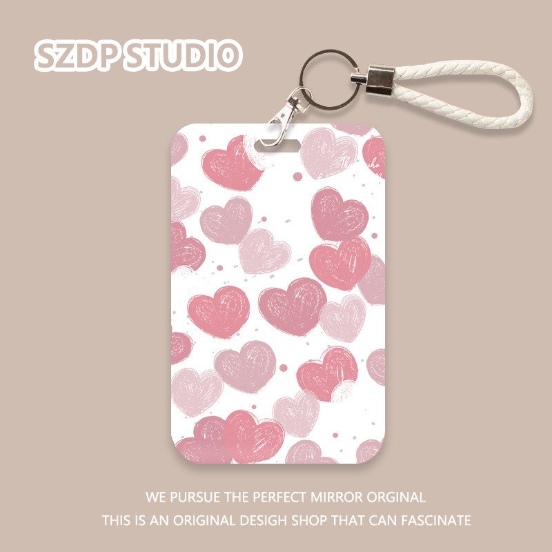 

ID CARD Pola cinta merah muda kartun Korea, penutup pelindung gantungan kunci terintegrasi kawaii lucu, penutup pelindung kartu bank, kartu ID, penutup pelindung kartu bus