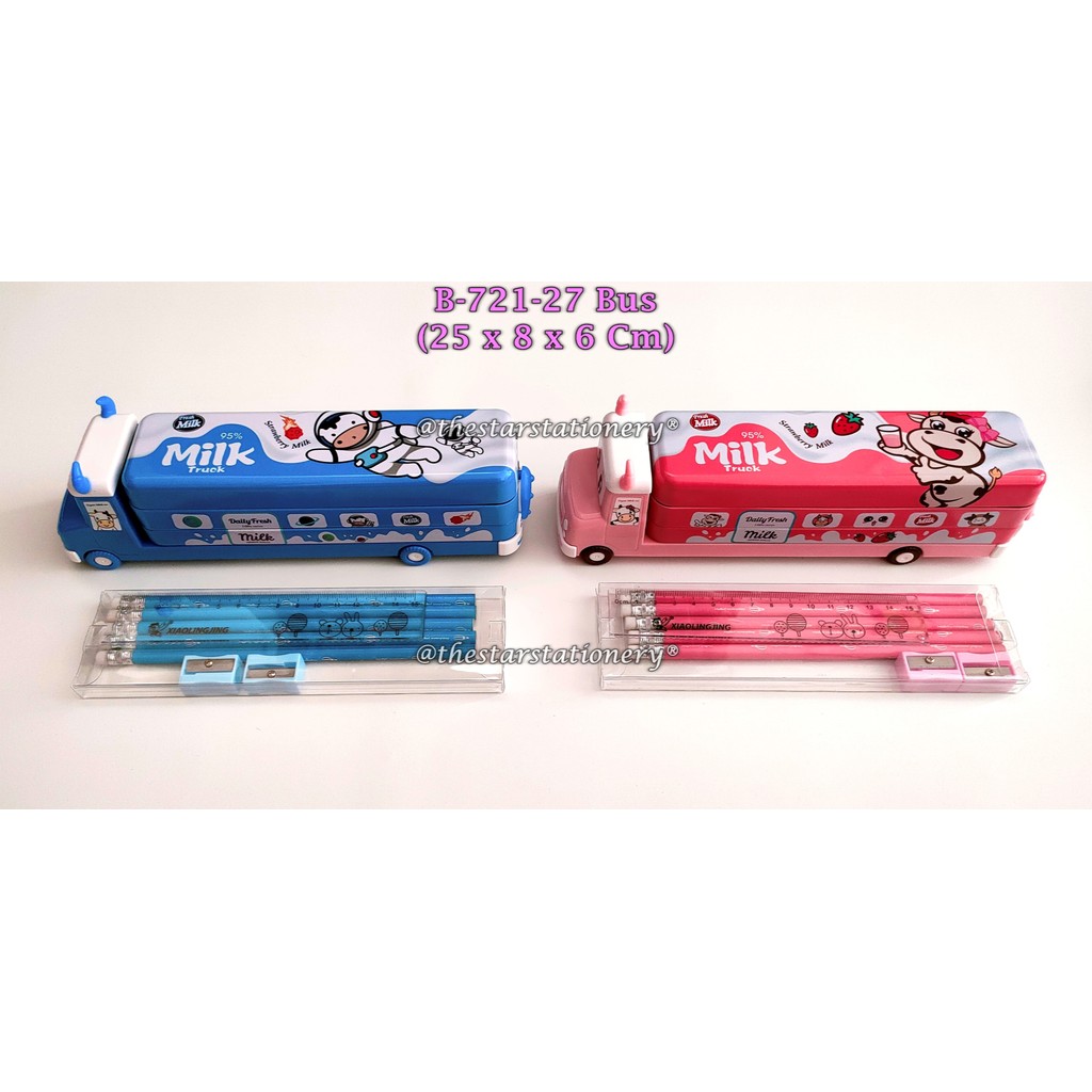 

(1 Biji) Kotak Pensil Kaleng Xiaolingjing B-721-27 Bus Sapi / Tempat Pensil Kaleng 25*8*6 Cm